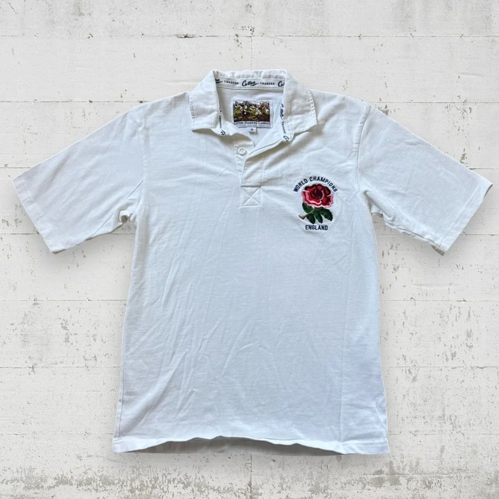 Vintage Cotton Traders Classic England Rugby Red Rose Short Sleeve Polo Sz S